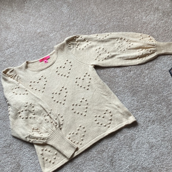 Lilly Pulitzer Kippa gold heart knit sweater with balloon sleeves size large - Picture 4 of 5